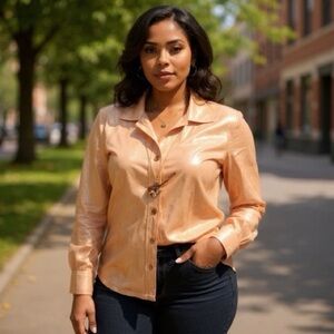 Christine Albers gold shiny button up blouse